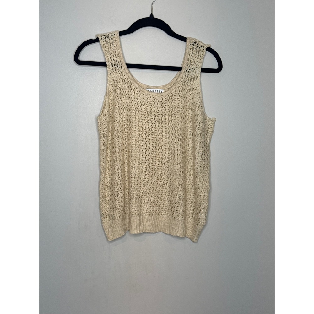 Blakeley Womens L/XL Cream Beige Open Knit Crochet Scoop Neck Tank Top Sweater